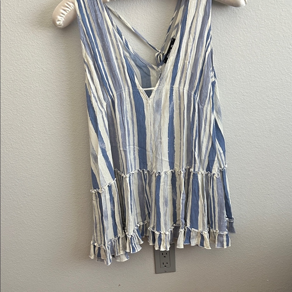 Blue 84 Blue and White Striped Ruffle-Hem Camisole